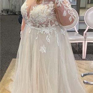 David’s Bridal Galina Signature Illusion Sleeve Dress